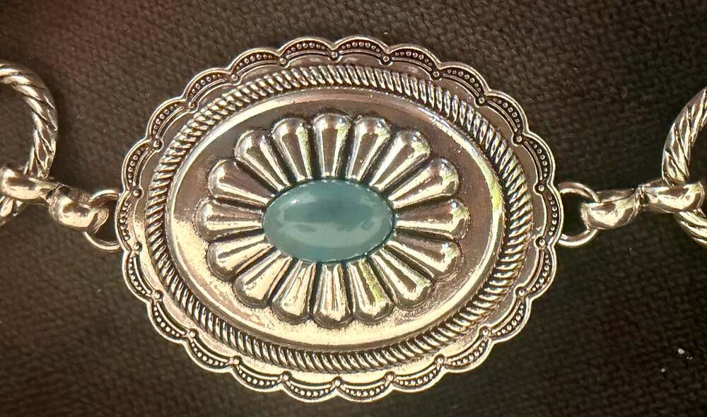 Steve Madden Silver-Tone Western Concho Link Chain Belt FauxTurquoise Suze L - Picture 3 of 4
